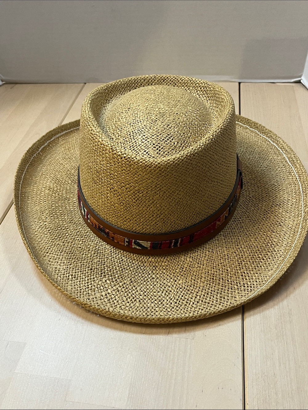 Vintage UNIHAT by TEXACE Sand Hills Straw Golf Hat w/Fabric & Leather Trim Band - Picture 9 of 16